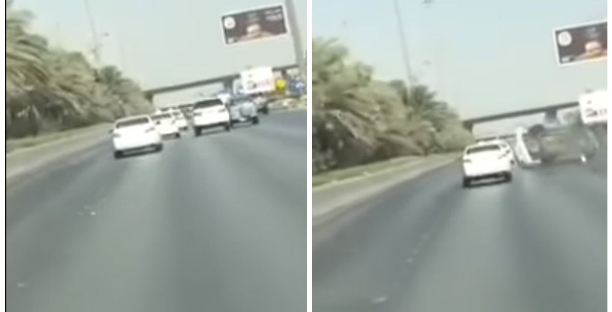 انقلاب سيارة على الدائري الشمالي في الرياض